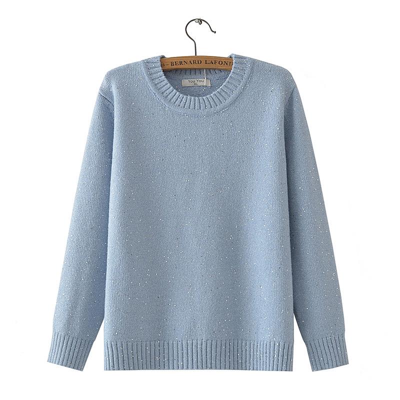 2025 Plus Size Women s Sequin Sweater - Round Neck Long Sleeve Versatile Pullover Knitwear XL