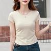 Women's Threaded Cotton Positive Shoulder T-shirt Bottoming Shirt Spring and Summer Slim Thin Tight Short-sleeved Tops