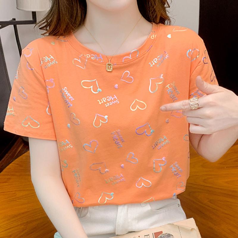 JKASHDK Women's Fashion Casual Summer Spring Love Letter Print Short Sleeve O-Neck Blouses & Shirts