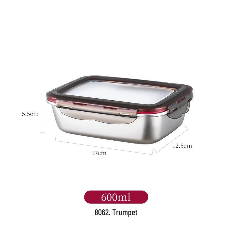 304 Stainless Steel Rectangular Fresh-Keeping Lunch Box with Lid for Kitchen Storage