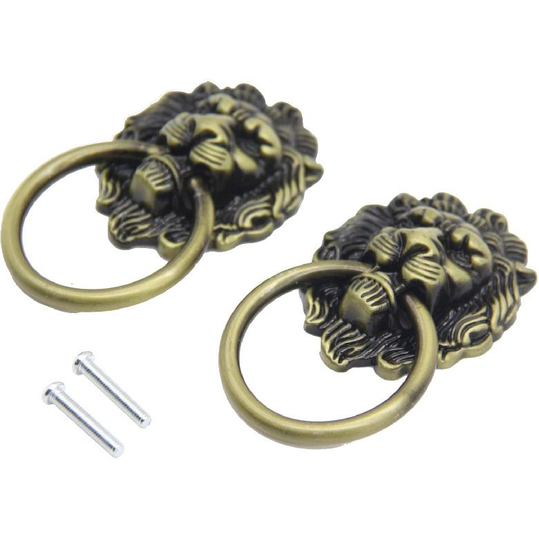 4 Pcs Vintage Lion Head Knobs Pulls Handles Antique Drawer Pull Ring Single Hole Decorative Hardware with Screws for Furniture Cabinet Cupboard Hand
