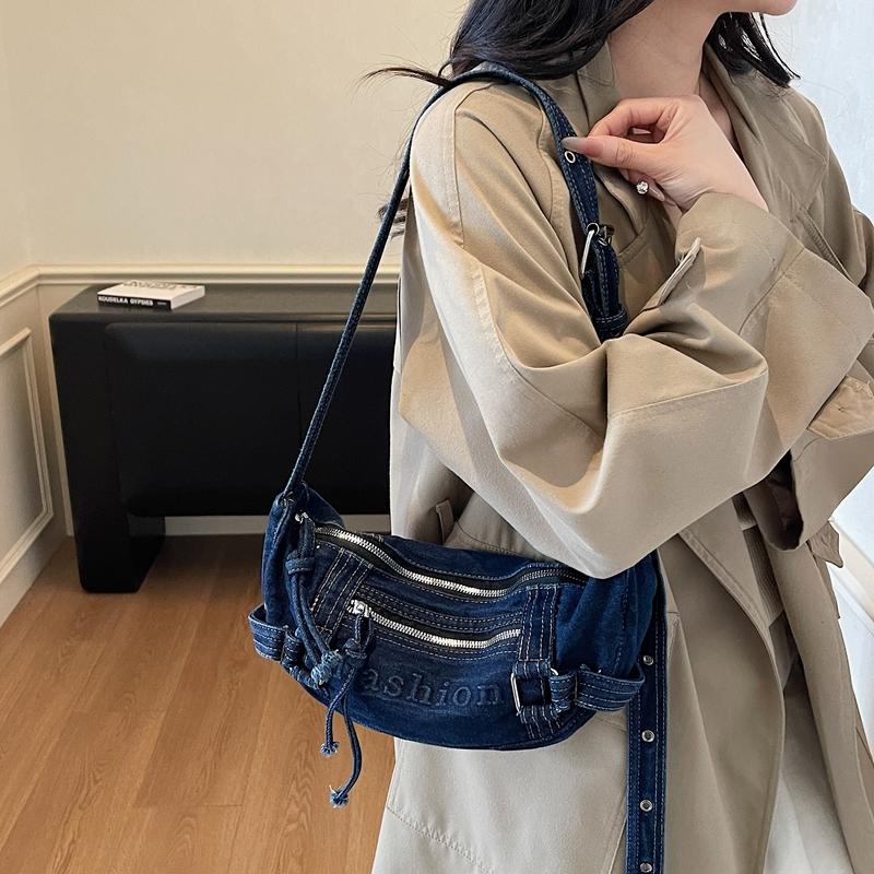 Large Capacity Commuter Tote Bag Women's Denim Shoulder Crossbody Bag