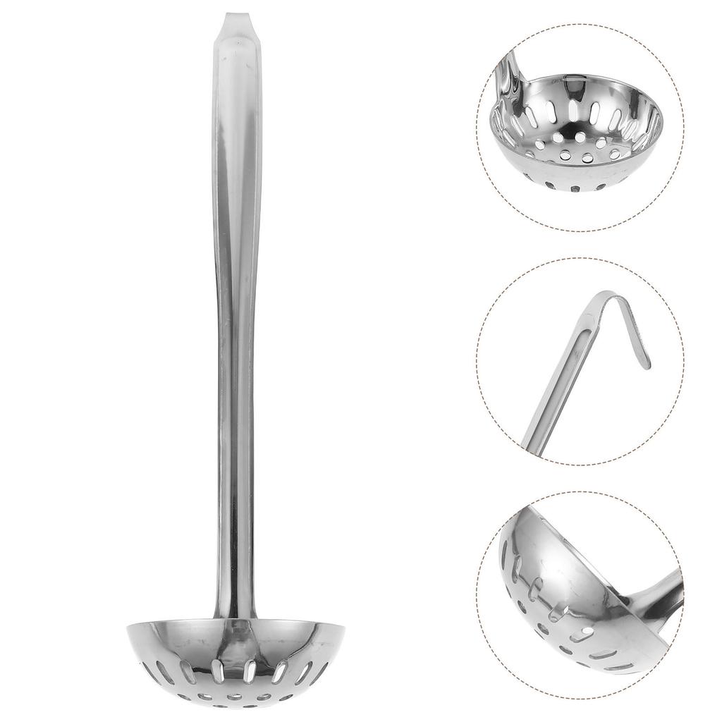 Stainless Steel Slotted Ladle with Hanging Hook Thickened Deep Design Long Handle Serving Spoon for Hotpot Salad Bar Serving