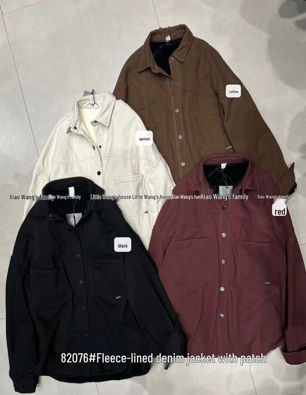 

Зимняя корейская джинсовая куртка-рабочая одежда свободного кроя большого размера Xiao Wang 82076 на флисовой подкладке. One Size чёрный