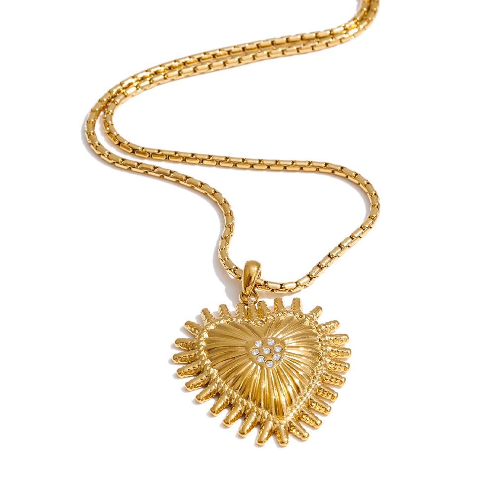

Yhpup Popular Stainless Steel Zirconia Heart Love Cast Pendant Necklace Gold & Platinum Color PVD Plated Charm Fashion Jewelry
