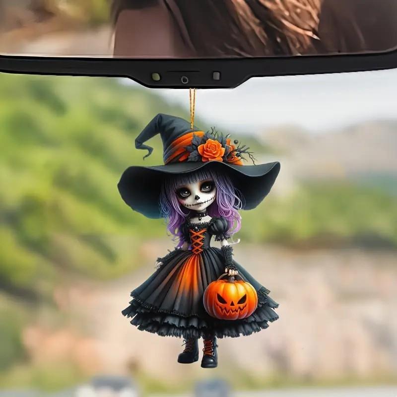 Car Acrylic Halloween Ornament Cute Witch Decor Auto Interior Tree Accessory