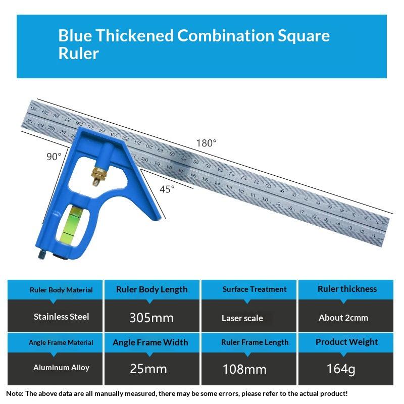 

1Pcs Multifunctional 300Mm Adjustable Angle Ruler 12 Combination Square Ruler Woodworking Level Gauge Angle Metric Ruler B Blue