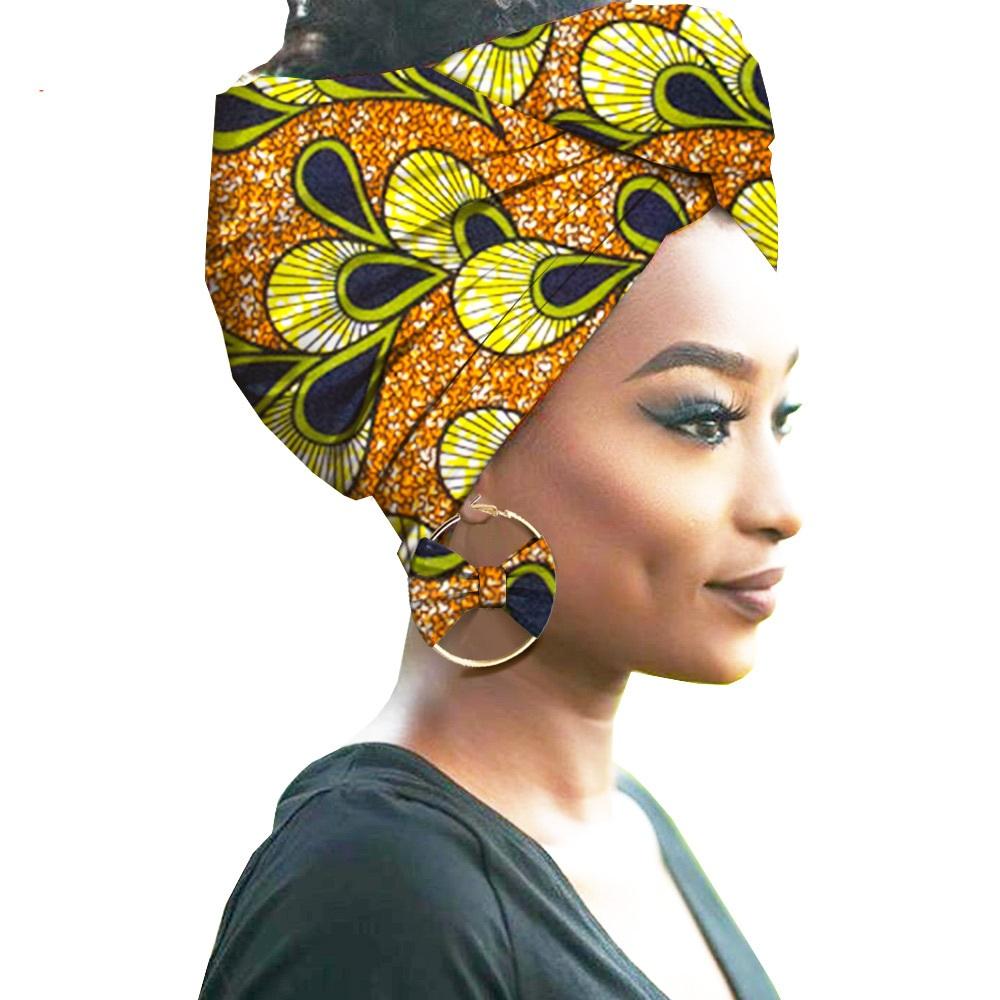 African Print Women Head Bandana Cotton With Matching earring Balaclava Headscarf Bandana Mujer Headband Set Hair Accessories