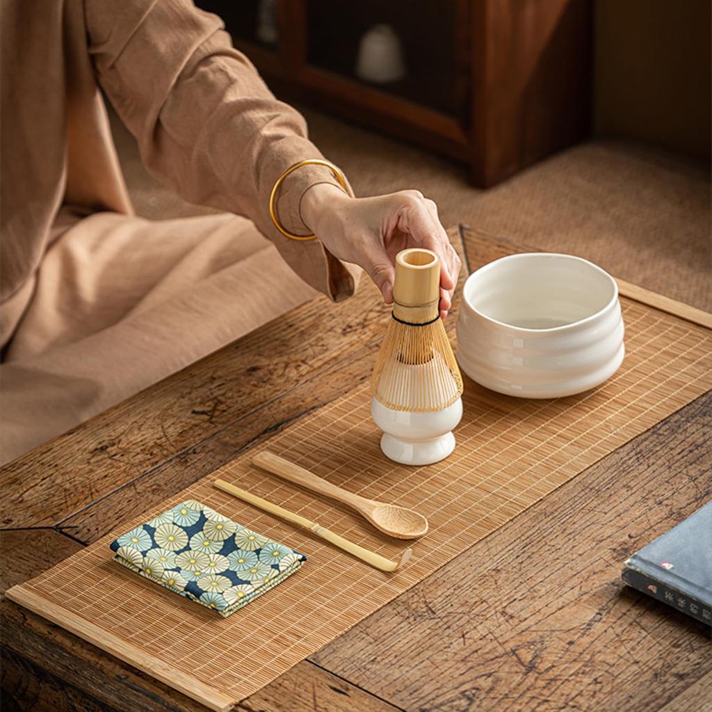7-Piece Matcha Tea Ceremony Set, Japanese Tea Ceremony Utensils, Tea Bowl, 100-Standing Chasen, Chashaku (Tea Scoop), Matcha Powder, and Whisk (Green)