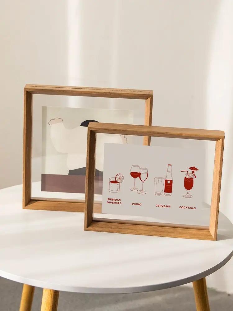 Dual-Sided Transparent Acrylic & Wood Vintage Photo Frame Home Decor,Christmas,Birthdays,Desktop Plant Display,Office Wall Decor
