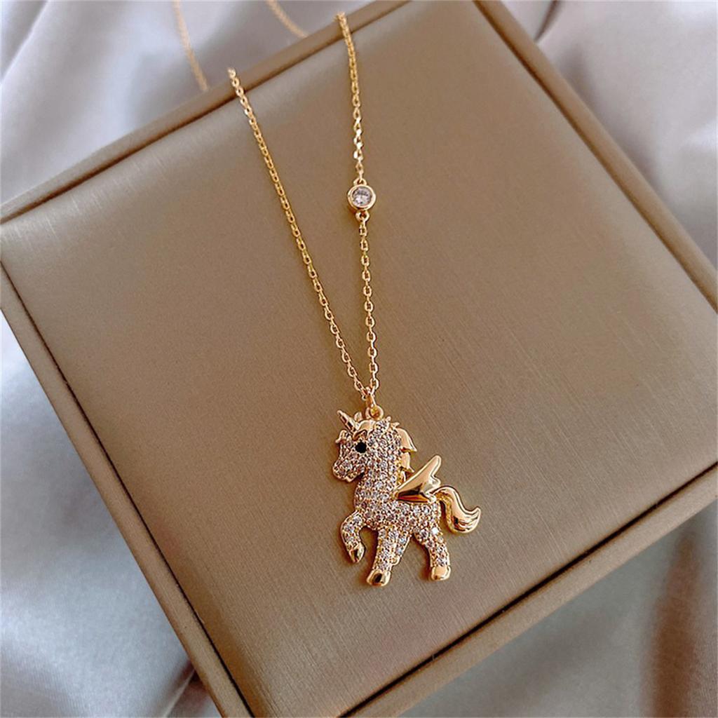 Cute Horse Pendant Necklaces For Women Temperament Rhinestone Horse Animal Clavicle Chain Girls Choker Wedding Party Jewelry