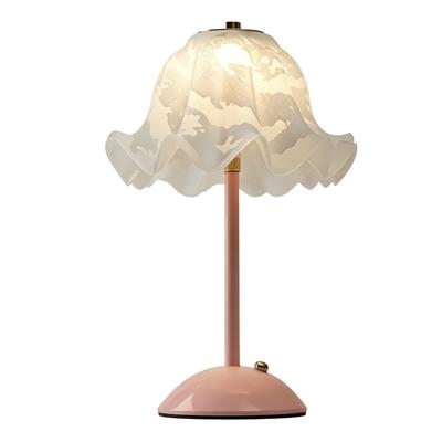 Lámpara de Mesa Flor Cuidado de los Ojos Inalámbrica Recargable Lámpara de Noche Vintage con Pantalla de Vidrio Esmerilado en Forma de Pétalo para