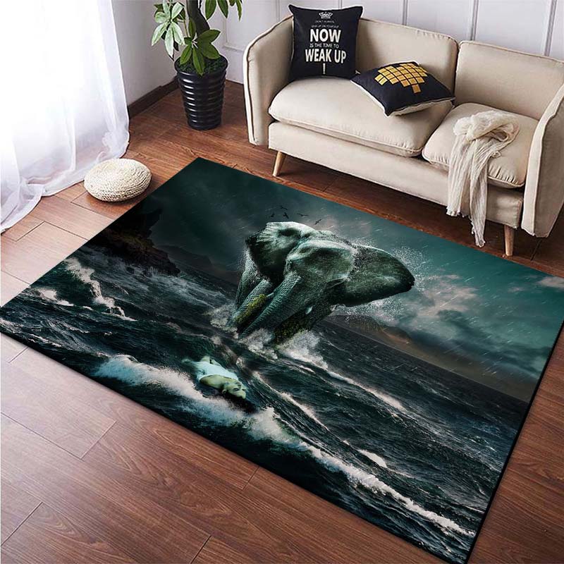 3D Printed African Elephant Face Close-up Animals Rugs for Bedroom Home Decor Play Mats Living Room Carpets Non-slip Floor Mats