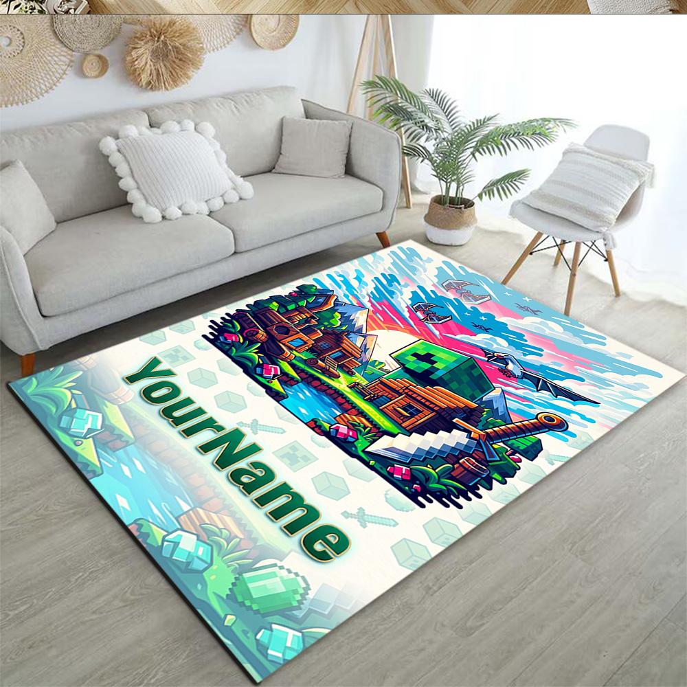 Minecraft 3 Personalized Name Carpet Perfect for Foyer Balcony Bedrooms Decorate room Anti-slip Rug Anime Office Decor