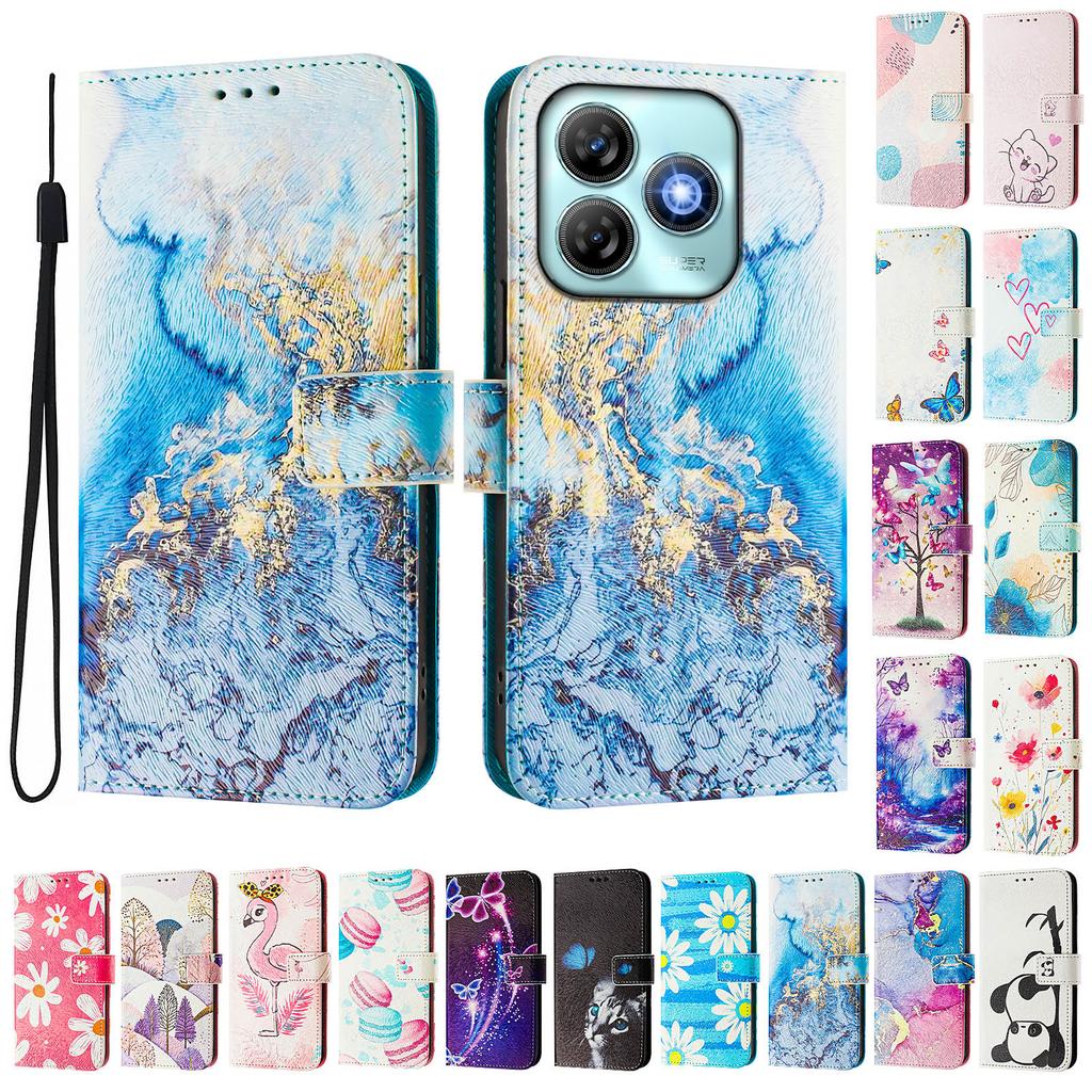 Funda de Cuero Pintado de Lujo con Mármol Color Océano Tipo Libro Billetera para ZTE Blade A52,A53,A73,V50 Vita,V40S,V60,A35,A55,A75...