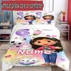 3pcs Duvet Cover Set (1*Duvet Cover + 2*Pillowcase, Without Core), Custom Name Gabby's Dollhouse Pattern Bedding Set, Home Bedroom Decor Gift