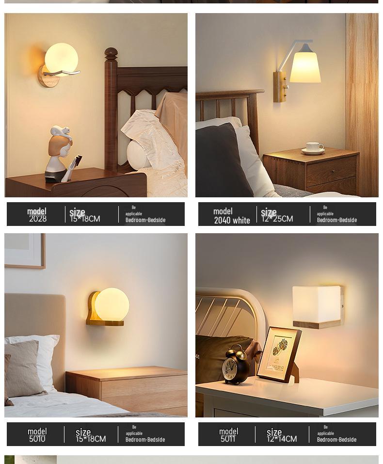 Solid Wood Glass Wall Lamp for Bedroom, Living Room, or Study - Chinese Art and European Style