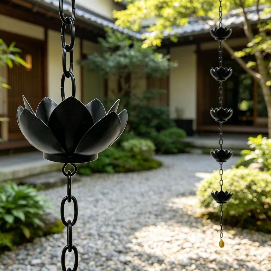 Lotus Garden Gutter Rain Chain - Courtyard Drainage & Water Guide