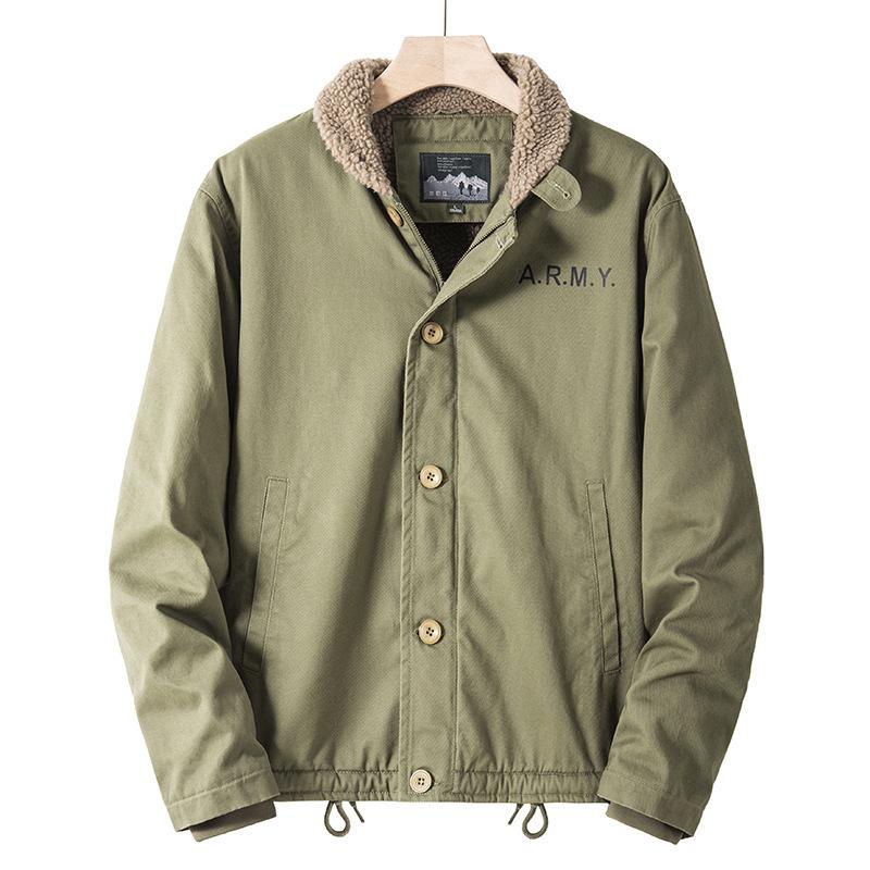 

Winter Men s Velvet Thickened Lapel Military Cotton Coat Loose Lamb Velvet Men s Cotton Coat L