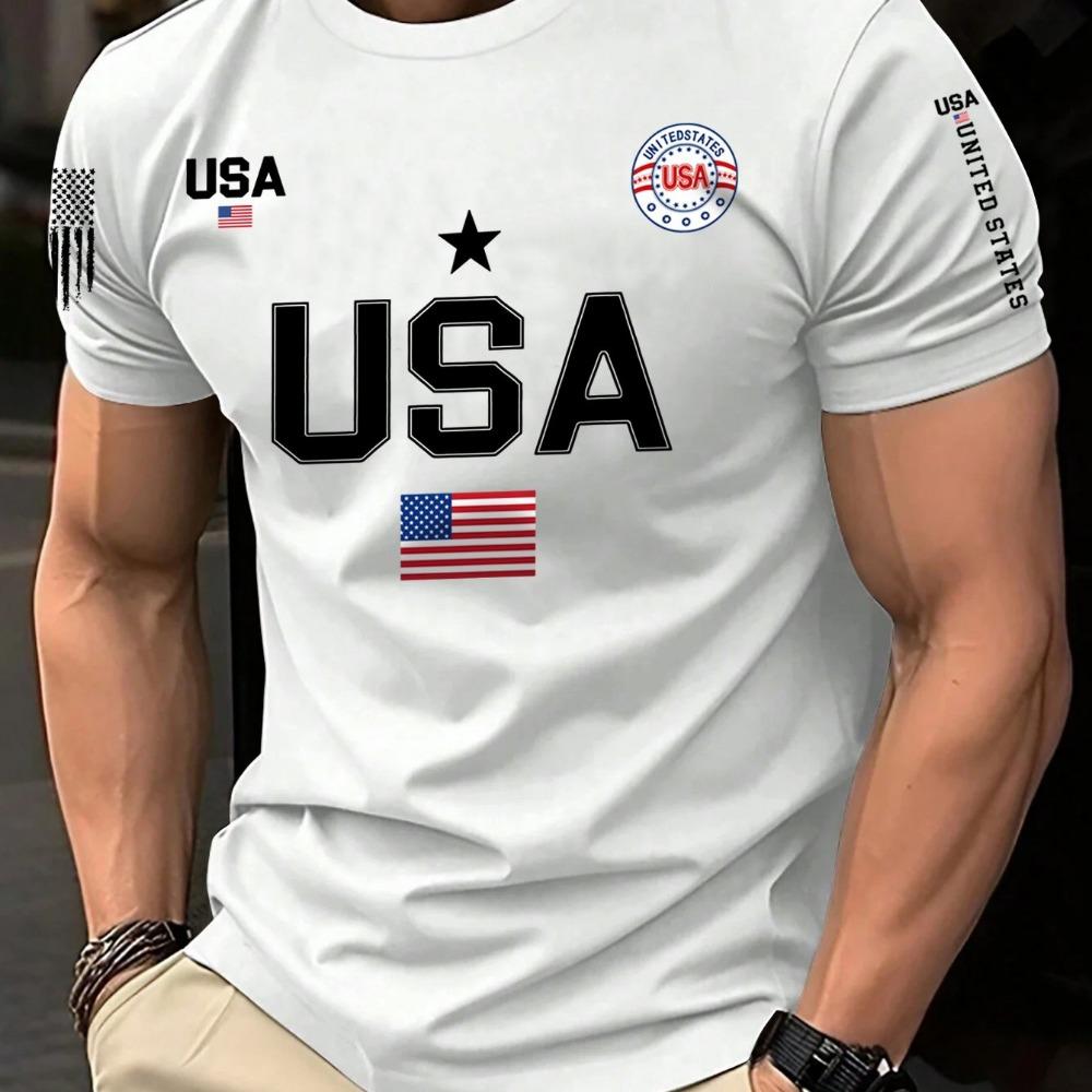 Short Sleeved Men's T-shirt Running Sports Shirt New Short Sleeved Round Neck Men's and Women's Universal American Flag Printed Shirt Fashionable