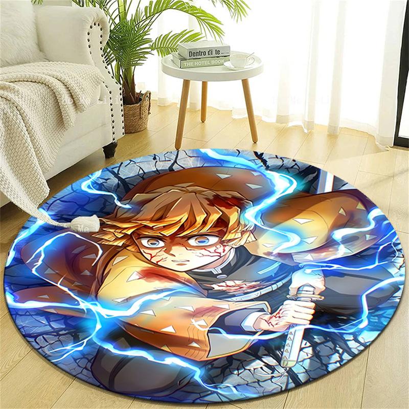 1pc Agatsuma Zenitsu  Print Round Carpet Chair Round Carpet Suitable for Bedroom Living Room Home Decorative Carpet