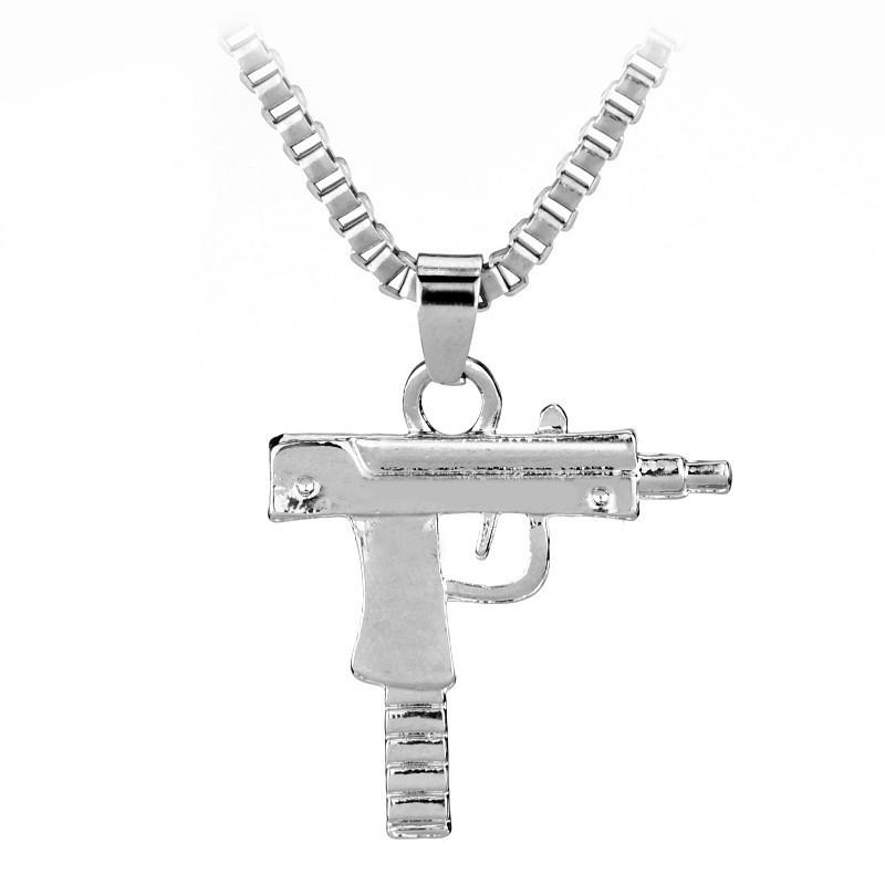Uzi Submachine Gun Geometric Alloy Pendant Chain Necklace For Men And Women Fashion Accessory