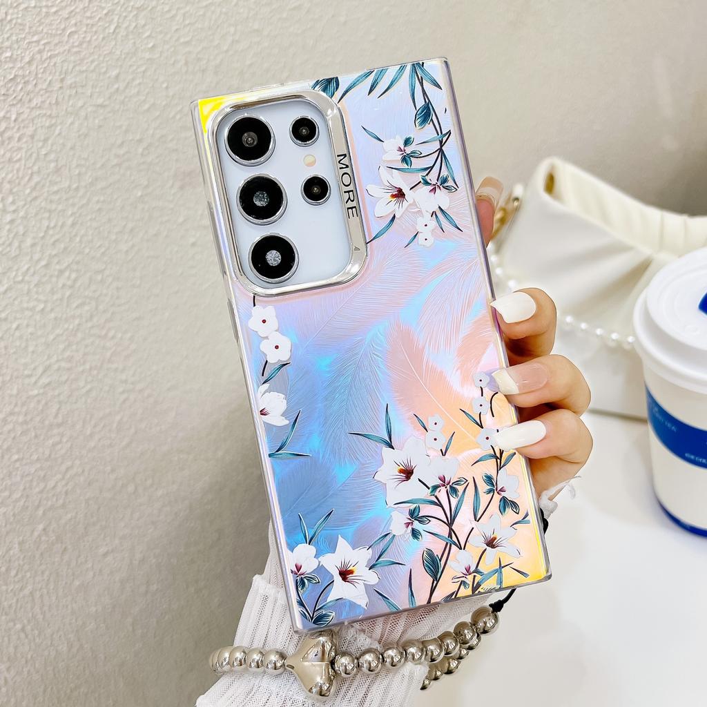 Electroplated Laser Flower Pearl Bracelet S24Ultra Mobile Phone Case Suitable for Samsung A16 Women's New S25U