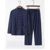 Herren Baumwolle Leinen Tang Anzug Langarm Set Retro Knopfleiste Herrenbekleidung Mittleren Alters und Ältere Locker Tai Chi Anzug