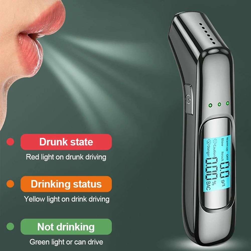 Alcohol Tester High Precision Breathalyzer Alcometer USB Rechargeable Non-contact LCD Display Digital Portable Alcohol Detector