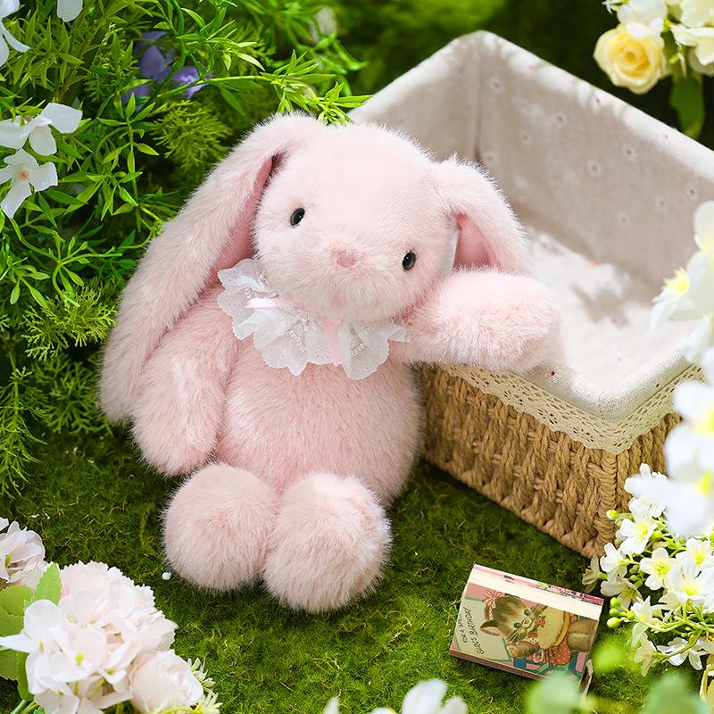 

Aoger Lop Eared Rabbit Kawaii Plush Toy Soft Mousse White Long Ear Bunny Pillow With Lace Collar Cute Birthday Gift For Kid Girl 23CM