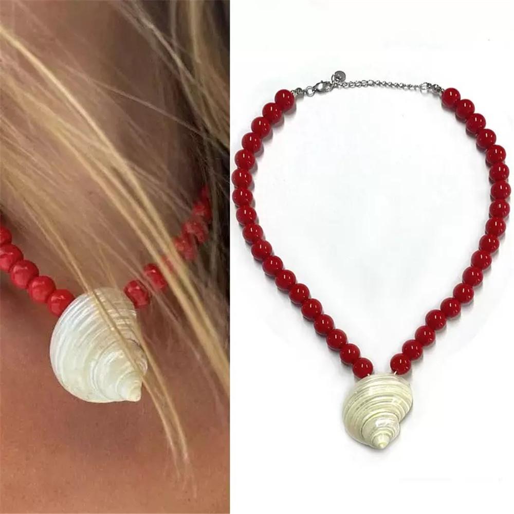 Retro Unique Natural Conch Shell Pendant Necklace Vacation Style Fashion Elegant Women's Jewelry Accessories