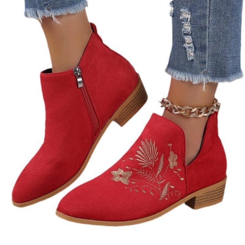 Large size women's boots autumn and winter new pointed print short boots women