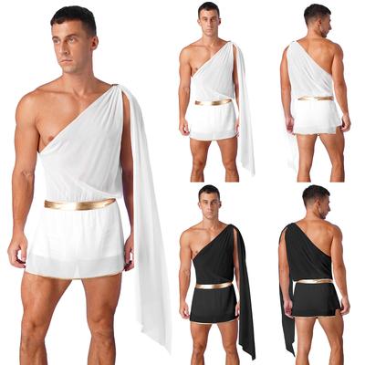 Men's Ancient Greek God Gladiator Role Play Costume One Shoulder Strap Skirt Mr Toga Halloween Carnival Theme Party Cosplay Suit
