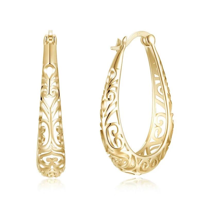Heart-shaped Hollowed-out Flower Earrings European and American Exaggerated Jewelry Banquet Accessories for Women