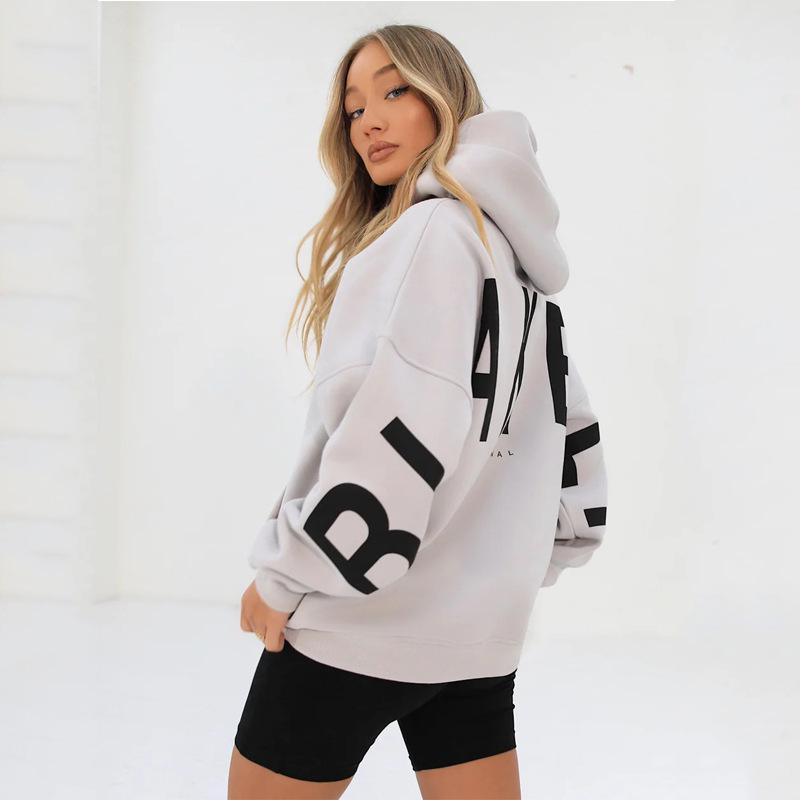Dames Herfst Europese & Amerikaanse Stijl Briefprint Hoodie - Lange Mouw, Verdikt, Veelzijdig, Sportieve Pullover.
