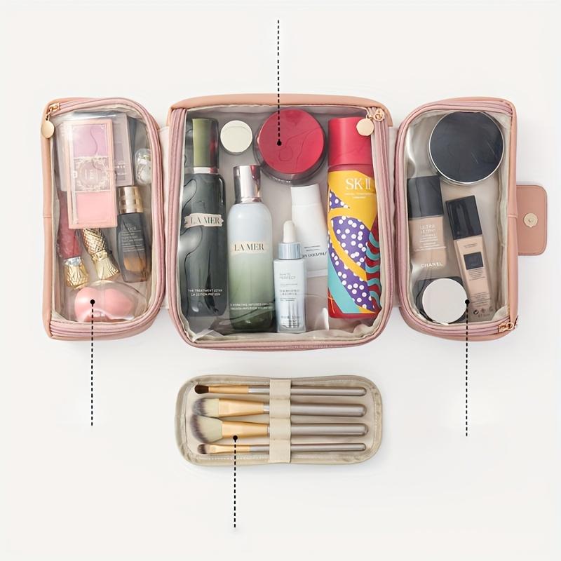 PU Leather Large Capacity Cosmetic Bag for Women Multi-Compartment Travel Toiletry Organizer Luxury Portable Makeup Pouch