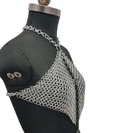 Maliss Aluminum Chainmail Top Lightweight Festival Ring for Women Handmade Chain Maille Crop Boho Rave Concert Wear