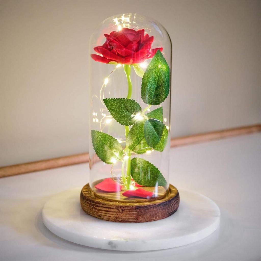 Valentine's Preserved Rose Glass Dome Night Light - Creative Mother's Day Gift for Wife or Girlfriend.