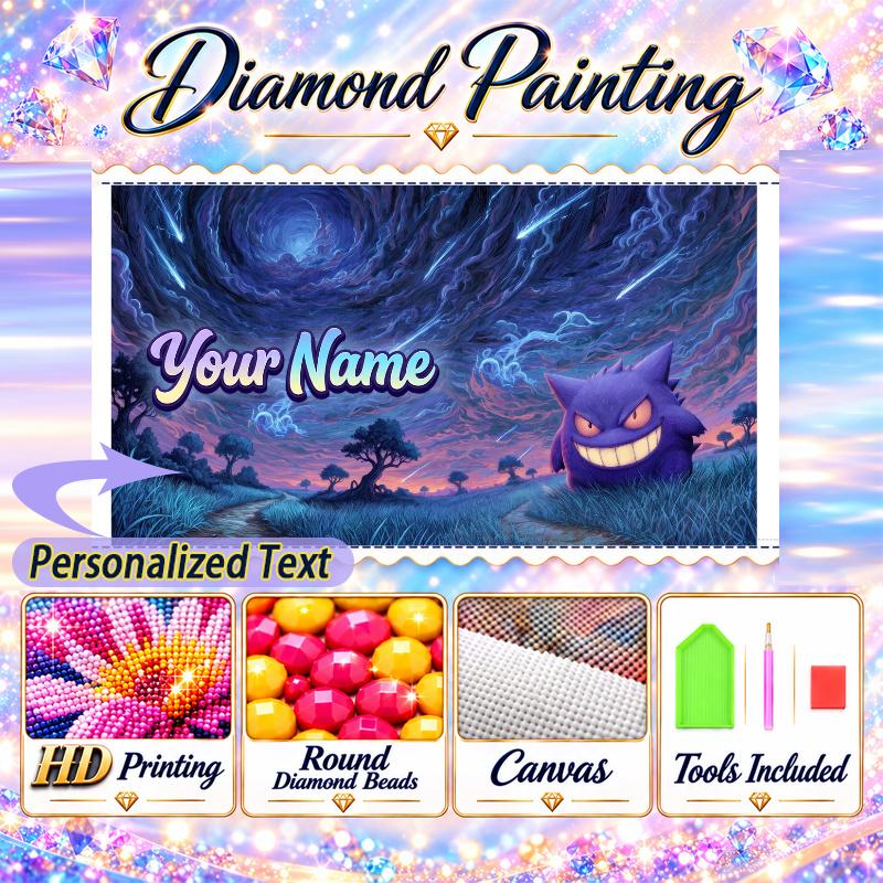 Personalized Gengar Diamond Art Custom Name 5D Diamond Painting Full Drill DIY Craft