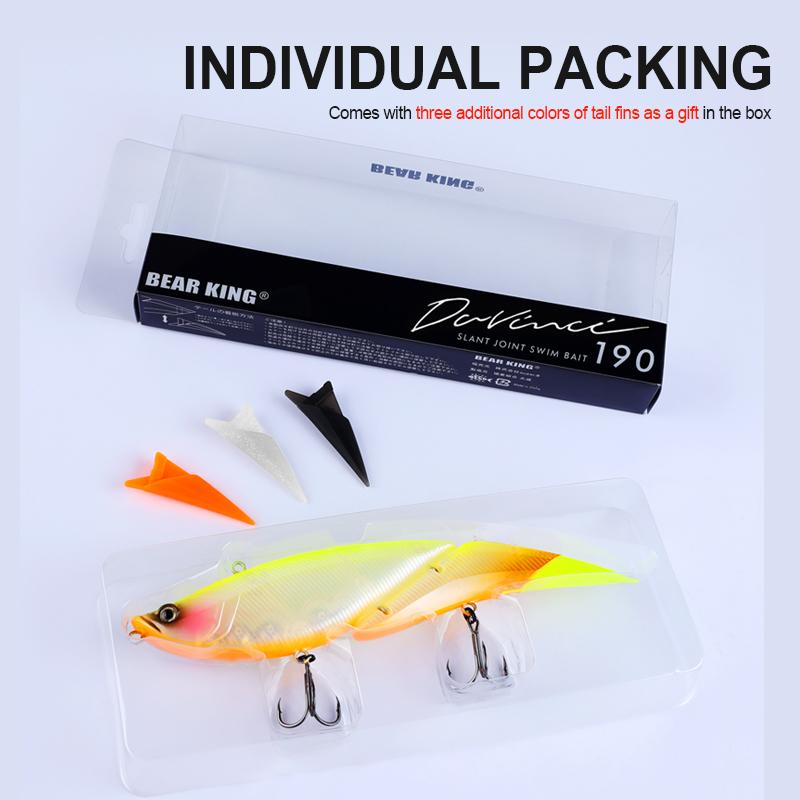 BEARKING Top Fishing Lure 190mm 56g 2oz Jointed minnow Wobblers ABS Body with Soft Tail SwimBaits soft lure for pike and bass