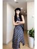 Women's Summer Plaid Vest Dress - American Street Style, Niche Design, Mid-Length Irregular Skirt