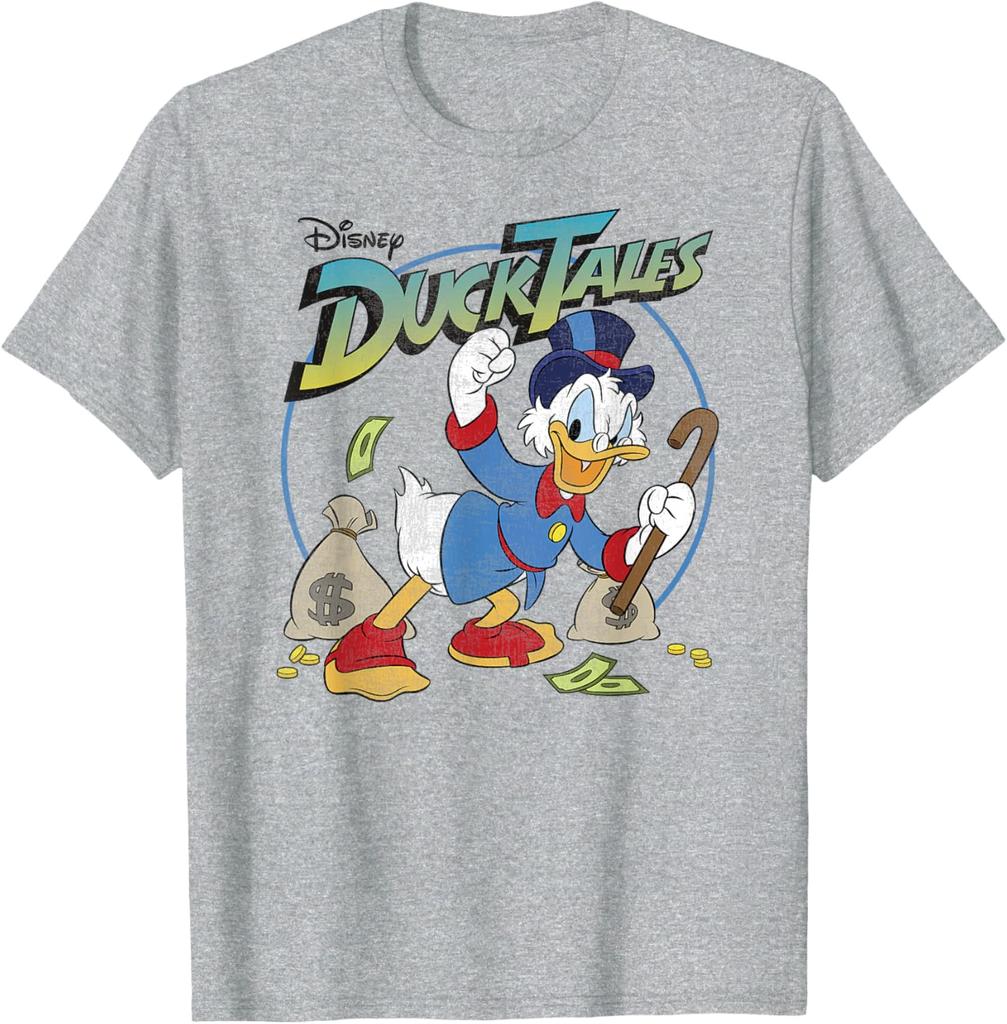2025 Summer Disney Duck 100% Pure Cotton T-Shirt Scrooge McDuck Money Bag Unisex Animated Men's T-Shirt Top Fashion Vintage Y2k