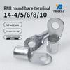 RNB Terminal Blocks Round Bare O-Type Wire Lugs, Pure Purple Copper, National Standard, RNB14-4/5/6/8/10.
