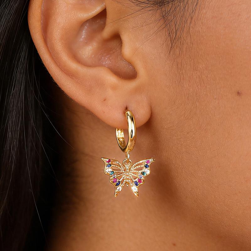 Huitan Hollow Butterfly Drop Earrings Inlaid Colorful Shiny CZ Cute Trendy Party Daily Versatile Accessories Gold Color JewelryGood product