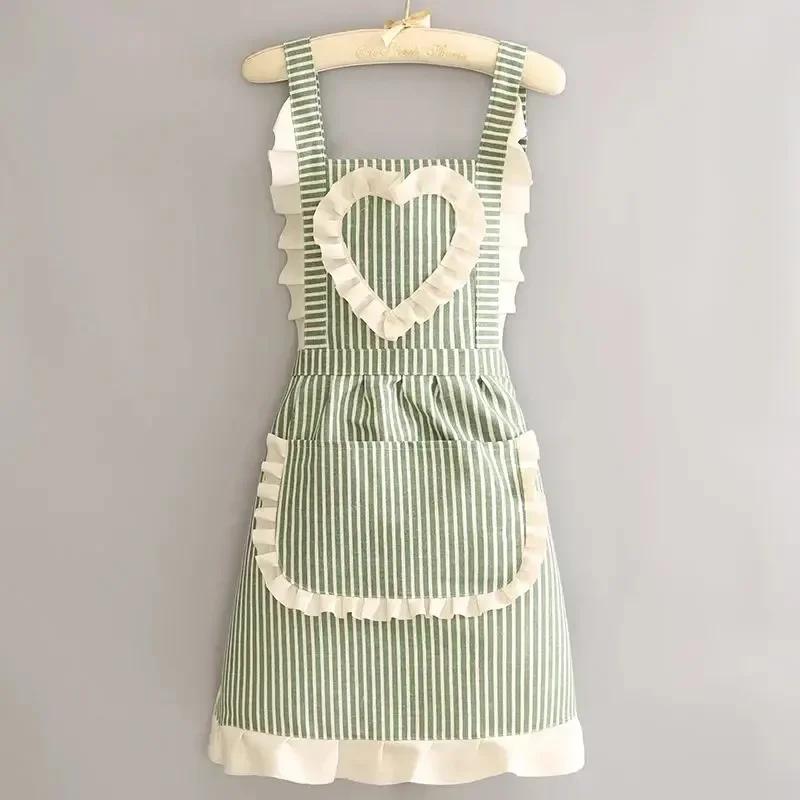 Korean Version Cotton and Linen Apron for Women Cute Kitchen Home Cooking Breathable Apron Fashionable Work Clothes Chef Apron