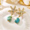 Bohemia Starfish Conch Pendant Earrings for Women Retro Colorful Zircon Irregular Geometric Ocean Earring Party Vacation Jewelry