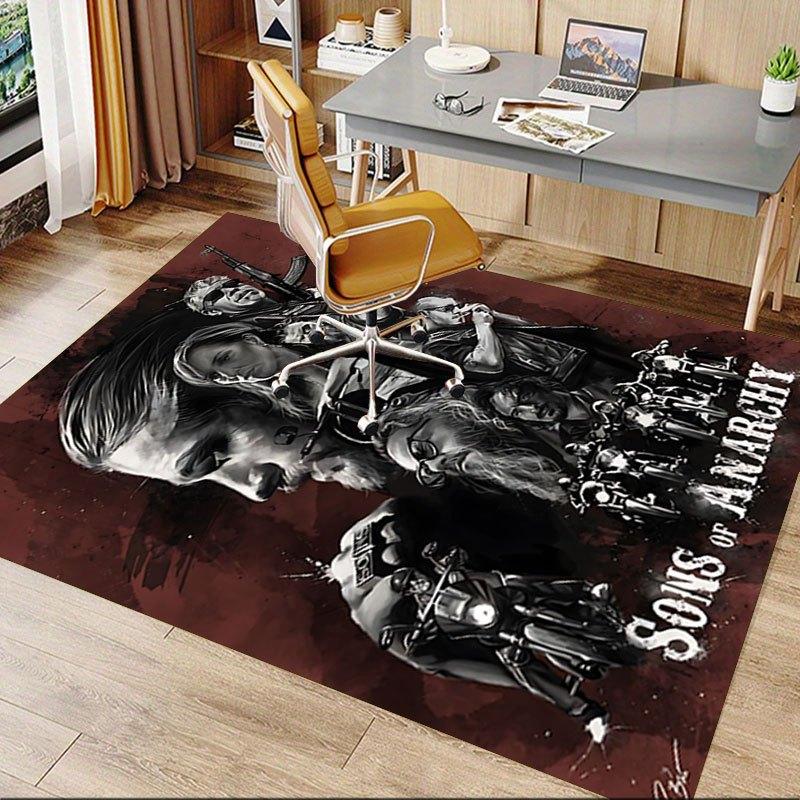 1pc Sons of Anarchy Themed Office Carpet Chair Mats - Durable Polyester Rug for Home Theater, Office, Dorm Room Decor - tA27