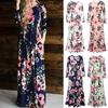 Elegant Summer Floral Print Long Sleeve Dress For Women In White Pink Green And Navy Blue