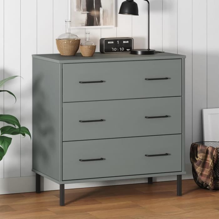 VidaXL Buffet with 3 Drawers Grey 77x40x79.5 Cm Solid Wood OSLO 350980