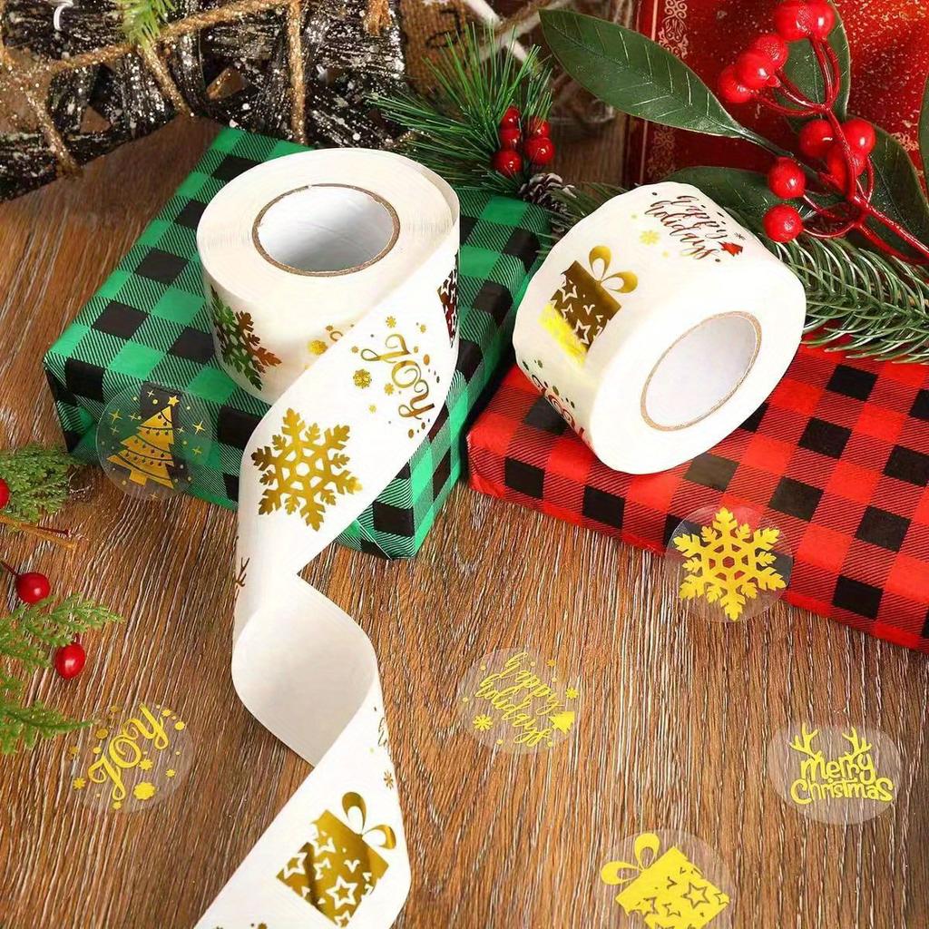500 Stickers/roll, 2.5cm/1 Inch, Merry Christmas Day, Hot Stamping Clear Stickers, Gift Box Sealed Package, Sticker Labels, Christmas Gift Packaging